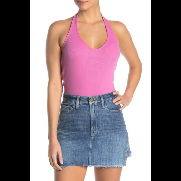 Abound Bodysuit halter thong ribbed pink NWT M - Picture 1 of 8
